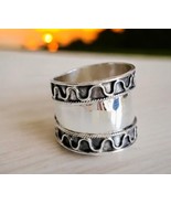 Handcrafted Wide Silver Band Ring with Intricate Detailing | Artisan Jew... - $21.93 CAD