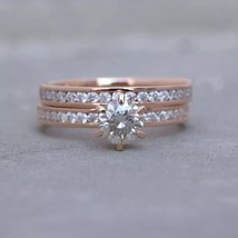 1.5Ct Round Cut Lab-Created Diamond Wedding Bridal ring Set 14k Rose Gol... - £137.77 GBP