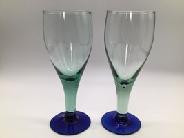 Set of 2 Hand Blown Glass Wine Goblets  Green Blue Tropical Beachy Barwa... - $354.07 MXN