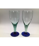 Set of 2 Hand Blown Glass Wine Goblets  Green Blue Tropical Beachy Barwa... - $347.76 MXN