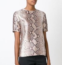 TORY BURCH Brown Python Print Silk &amp; Wool Short Sleeve Top Blouse Size 6 - £38.87 GBP