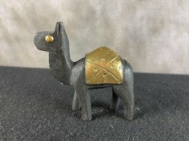 Small Vintage Hand Carved Wood Camel with Brass Trim - $17.82