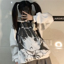 QWEEK  Sweatshirt with Print Spring 2021 Women Japanese Harajuku Manga Kawaii Cu - £69.27 GBP