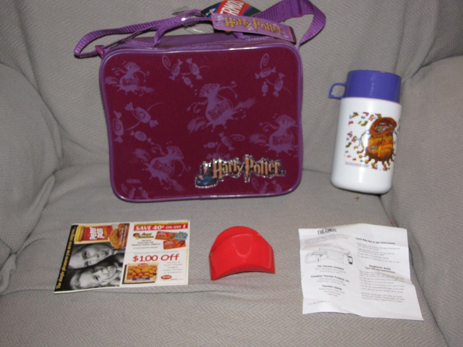 VTG 2001 HARRY POTTER PURPLE LUNCH BOX LUNCHBOX THERMOS COOLER BACK TO SCHOOL - £47.58 GBP