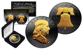 1963 Black Ruthenium Ben Franklin Half Dollar Coin w/ 24K Gold Features 2-Sided - £30.00 GBP