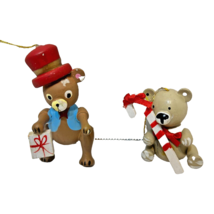 Vintage Hand Painted Wooden Teddy Bear Christmas Ornaments Lot of 2 - £10.22 GBP