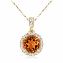 ANGARA Claw-Set Round Citrine Pendant with Diamond Halo in 14K Solid Gold - £955.96 GBP