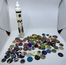 Vintage Apollo 13 Hardee&#39;s Rocket Storage Case With Pogs Metal Slammers ... - $49.49