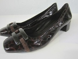 FRANCO SARTO Brown Faux Leather Croc Pattern Square Toe Buckle Low Heels... - $29.99