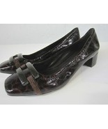 FRANCO SARTO Brown Faux Leather Croc Pattern Square Toe Buckle Low Heels... - £23.42 GBP