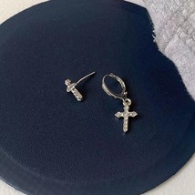 Zircon crystal cross women stud earrings for gothic punk hip hop female piercing dangle thumb200