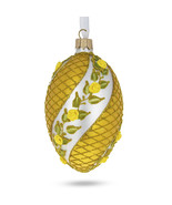 Yellow Flowers Glass Egg Christmas Ornament 4 Inches - £40.89 GBP