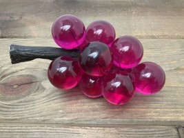 Vintage Lucite Acrylic Grapes Dark Pink Fuschia with Stem - £91.07 GBP