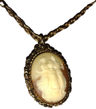 Max Factor Cameo Perfume Compact Pendant Locket Necklace Greek Woman VTG 14&quot; - £27.52 GBP