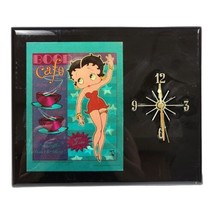 Vtg Betty Boop Cafe Themed Wall Clock Retro Coffee Shop Decor Black Lacquer Wood - £34.13 GBP