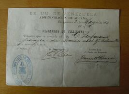 Unique Vintage 1906 Venezuela Original Document Certificate - $27.72