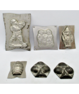 Set Six Antique Tin Chocolate Molds Jack &amp; Jill, Fireman, Trumpet Boy, B... - $135.82 CAD