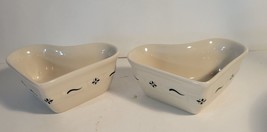 Longabarger Pottery 2 Ramekin Dishes Heart Shaped Blue Woven Traditions` - £27.54 GBP