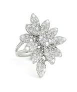 Authenticity Guarantee 
Large Pave Diamond Petal Flower Cocktail Ring 18... - £5,817.12 GBP