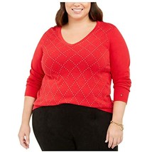 MSRP $80 Tommy Hilfiger Womens Red Beaded Long Sleeve V Neck Sweater Red Size 0X - £12.06 GBP