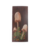 Vtg 1970s Hand Painted Wood Wall Panel Mushrooms &amp; Orange Flowers Retro ... - $461.22 MXN