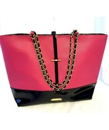 Juicy Couture Large Tote Bag Pink Black Patent Leather Gold Chain Purse ... - £23.90 GBP