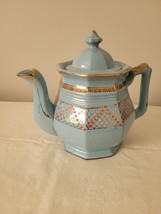 Vintage Moriage Redware blue Teapot  Lid Hand Painted Gold Trim Japan - £11.21 GBP