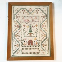 Vtg Large Cross Stitch Colonial Sampler Alphabet Hand Made Wood Framed 21” x 27” - £159.86 GBP