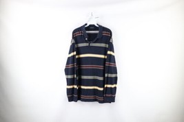 Vtg 90s Nautica Mens Large Faded Knit Collared Long Sleeve Rugby Polo Striped - £34.85 GBP