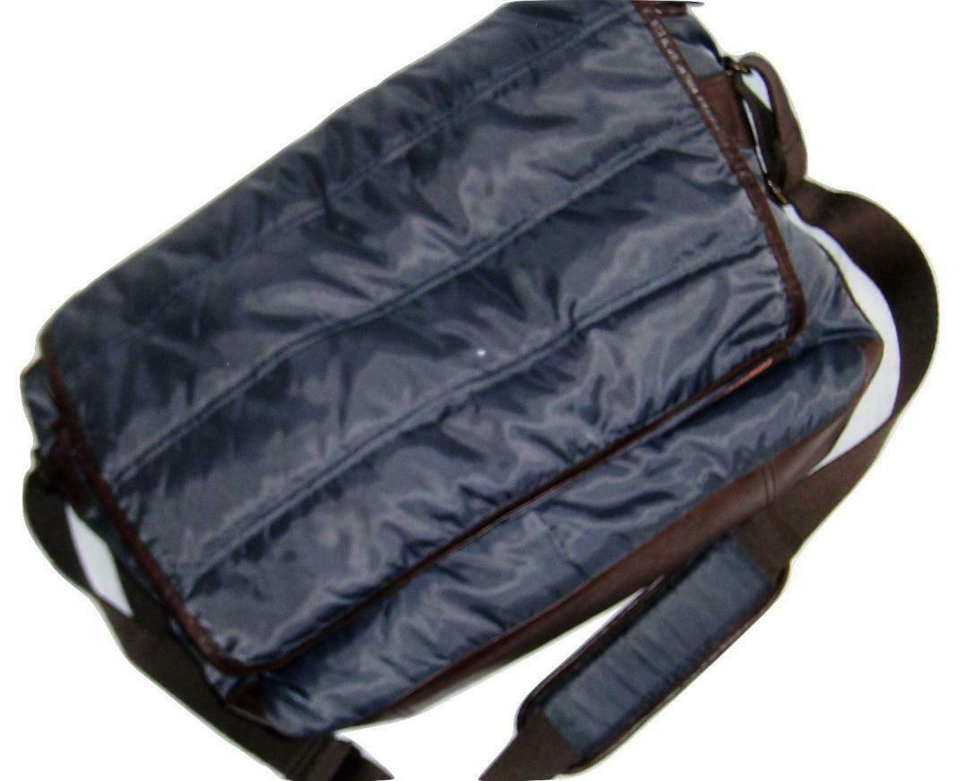 Eddie Bauer Navy Blue Down Puffer Messenger Laptop Bag 16x12x5" Exc leather Trim - $29.97