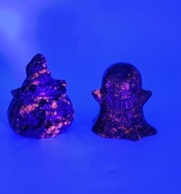Yooperlite UV Reactive Ghost And Pumpkin Set, Hand Carved, Halloween Decor - £22.40 GBP
