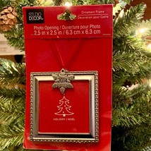 Christmas Tree Ornament YEAR 2014 Square Photo Picture Frame Silver NEW - £15.44 GBP