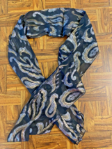 Vtg  70s80s Rayon Metallic Silver Gold Black Paisley Long Head Neck Scarf 58x10 - £10.27 GBP