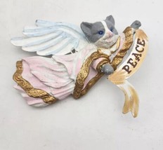 Flying Cat Dressed Like Angel With Wings Holding A Peace Sign Christmas ... - $14.99