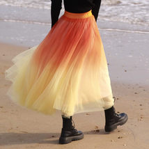 Women Dye Yellow Full Tulle Skirt High Waist Tie Dye Tulle Skirt Holiday Outfit image 2