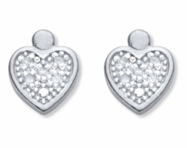 ROUND DIAMOND ACCENT HEART SHAPED STUDS EARRINGS PLATINUM STERLING SILVER - $99.99