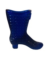 Fenton Art Glass Shoe Figurine Secret Slipper Boot cat Cobalt Blue diamond flow - £31.50 GBP