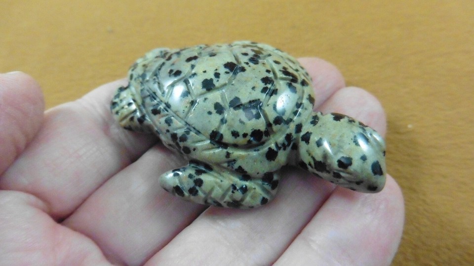 (Y-TUR-SE-721) black white SEA TURTLE gemstone figurine carving love tur... - $24.99