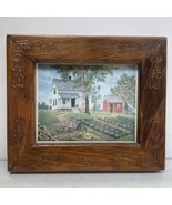 Mini Art Print Farmhouse Garden Carved Heart Flower Wood Frame 6.75&quot; x 5... - $12.00