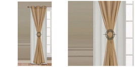 3 Piece Faux Silk Linen With Sheer And Curtain Hold Back - Gold - P02 - £26.39 GBP
