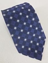 Van Heusen Men&#39;s Tie Navy Check Plaid Silver Starburst Polka 100% Silk 58&quot;L 4&quot;W - £9.74 GBP