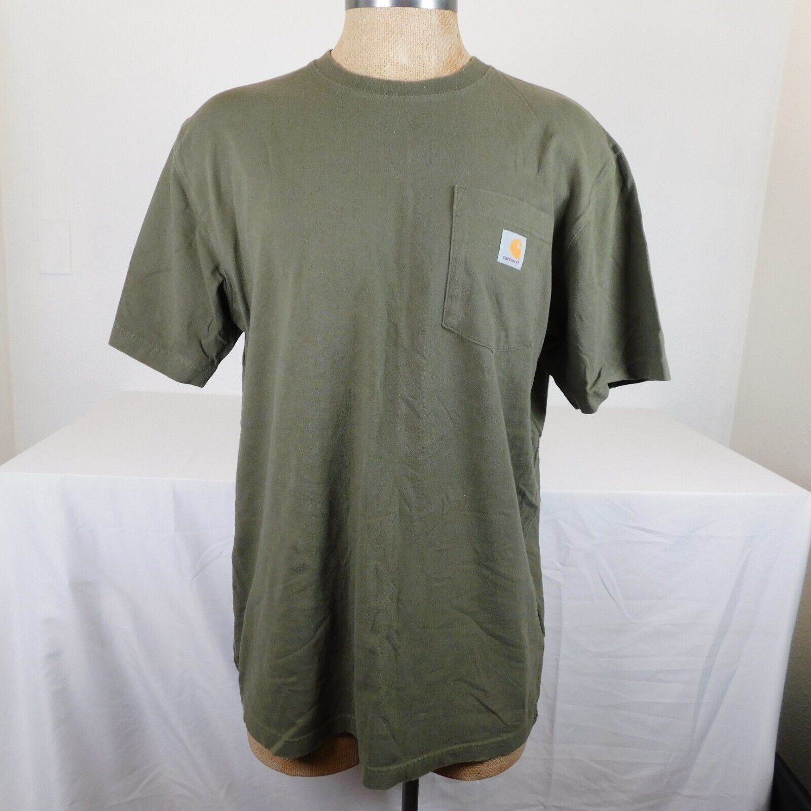 Primary image for Carhartt Men K87 Green T-Shirt Short Sleeve Crew Neck Chest Pocket Size L Tall