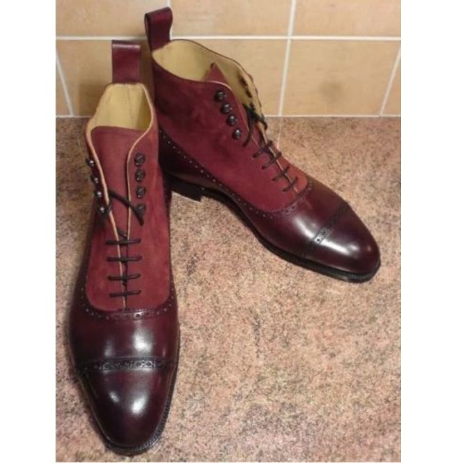 NEW Handmade Burgundy Brown 2 Tone Ankle Boots, Dress Designer Leather Suede Lac