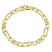 Men&#39;s Flat Cuban Figaro Bracelet 14k Solid Yellow Gold Handmade 15.7 g 6.5 mm - £1,041.82 GBP