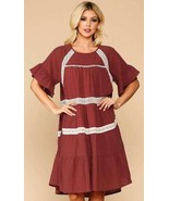 New GIGIO S Terra Cotta Tiered Lace Trim Lined Swing Patio Dress Oversized - $31.59 CAD