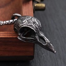 Norse Viking Raven Skull Pendant Necklace Stainless Steel Jewelry Box Chain 24&quot; - £12.50 GBP