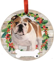 Bulldog Dog Wreath Ornament Personalizable Christmas Tree Holiday Decora... - $14.35