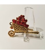 Vintage Avon Wheelbarrow Red Hearts Brooch Textured Gold Tone Basket Val... - £15.73 GBP