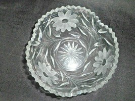 American Brilliant Cut Glass Antique Bowl Saw Tooth Daisy Leaf Pattern Sunburst - £36.05 GBP