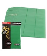 10 pks of 10 (100) BCW Std Sized Card 18-Pocket Side Loading Grn Pro Bin... - $40.17